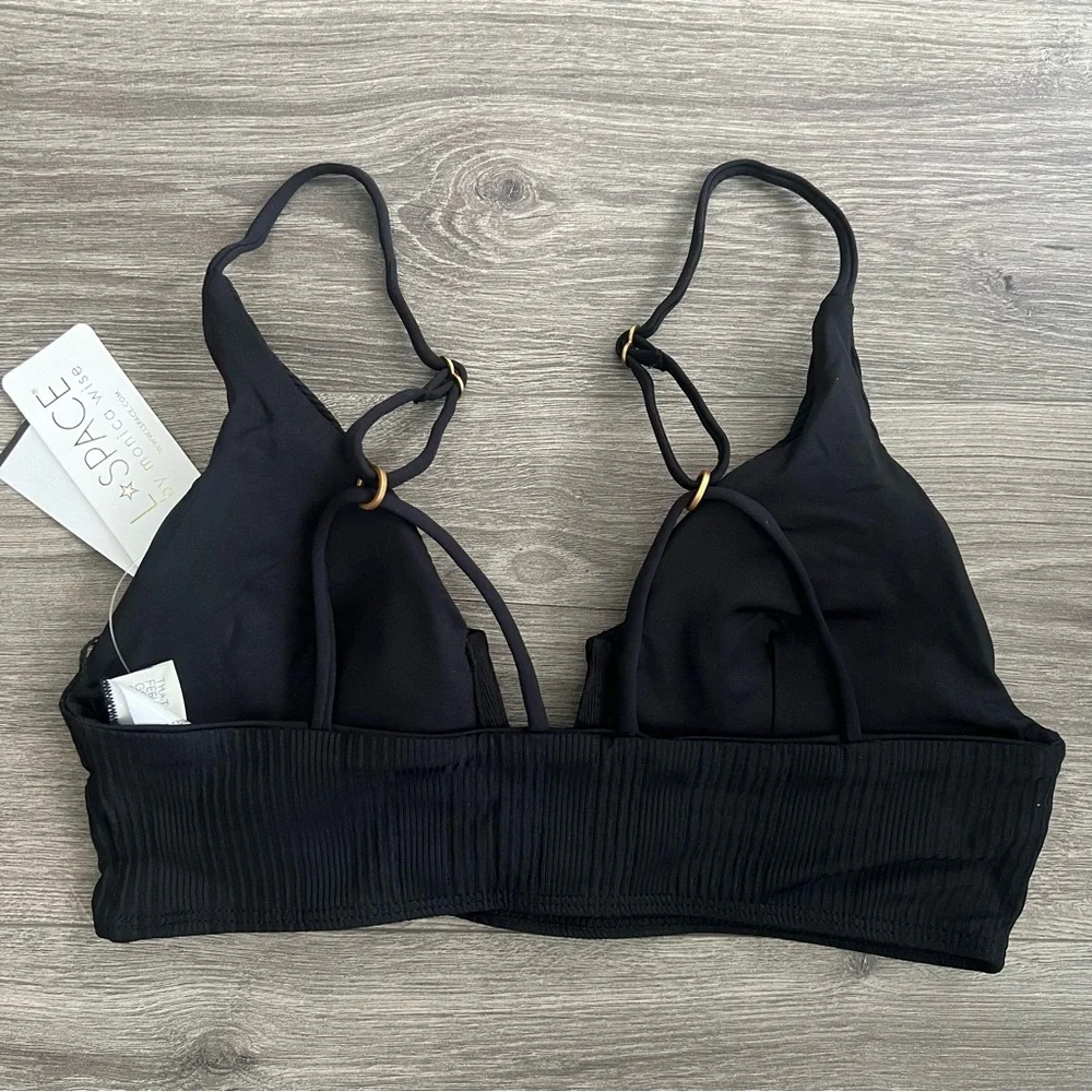 L*SPACE Siren Bikini Top XL Black Ribbed Strappy Swimwear Resortwear Beach 90s
